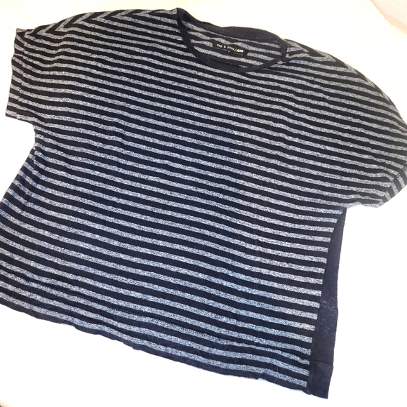 Rag & Bone Striped and Colorblock Black Grey T-shirt - Picture 2 of 6